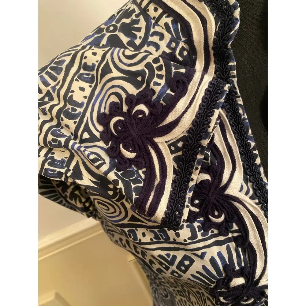 Tory Burch Tunic Shift Dress Mosaic Navy Blue White Tile Work Design Coastal